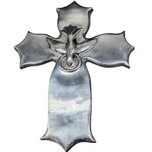 Metal Silver Dove Vintage Cross 12"x15"